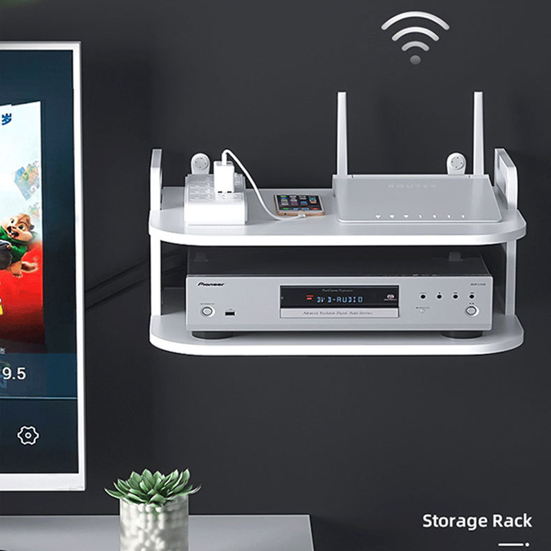 Desk Setup With Tv - Rak Penyimpanan Kabel Router yang Dipasang