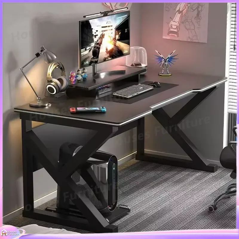 Desk Setup L Shaped - Meja Gaming Cafe Metal Hitam MDF