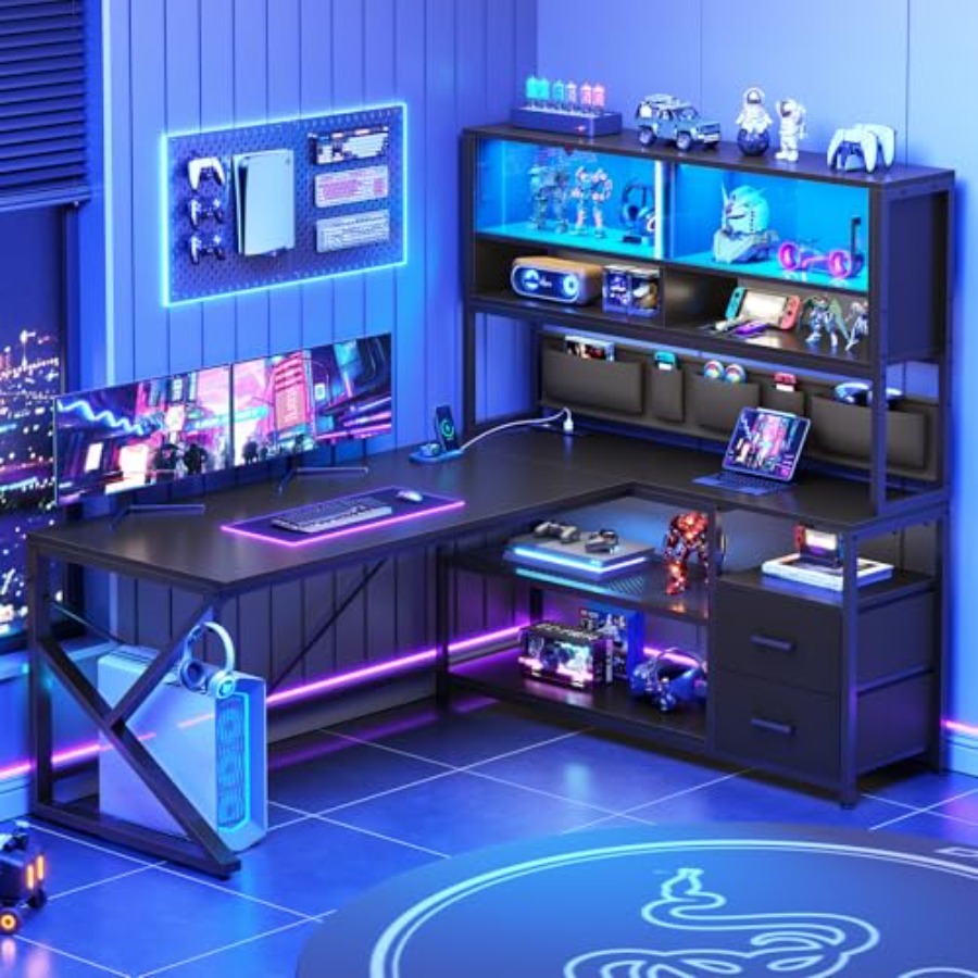 Desk Setup L Shaped - Meja Gaming Berbentuk L dengan Rak