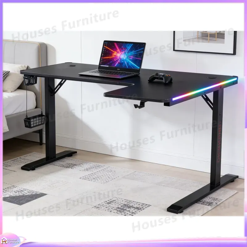 Desk Setup L Shaped - Meja Gaming Besar 160cm dengan Lampu