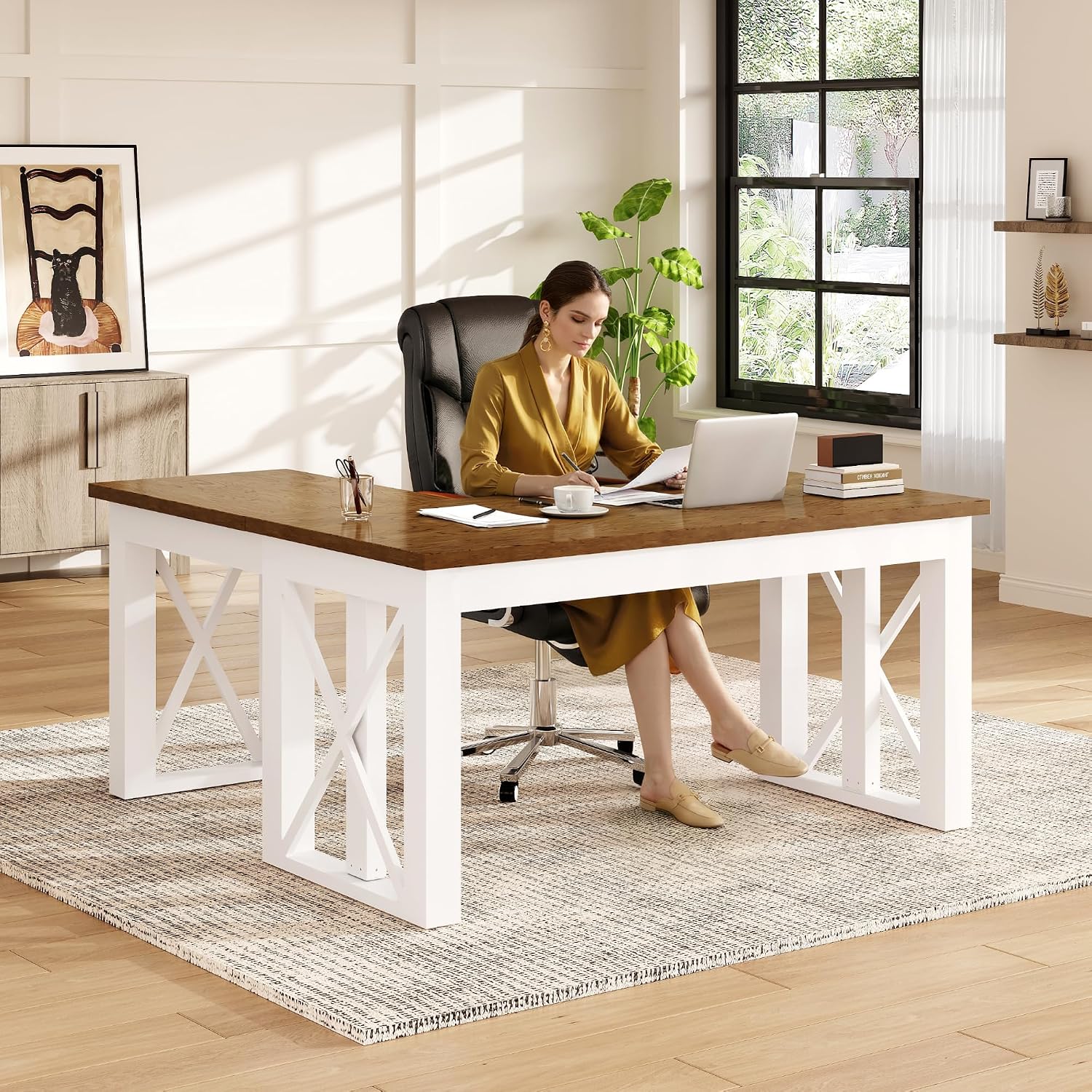 Meja Kerja Berbentuk L dengan  - Setup Desk Monitor ulasan dan harga